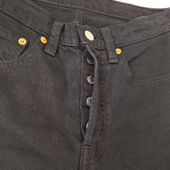 Levi's Black 501 Button Fly 26x30 Straight Leg Original Fit Frayed Raw Hem Jeans - Picture 4 of 15